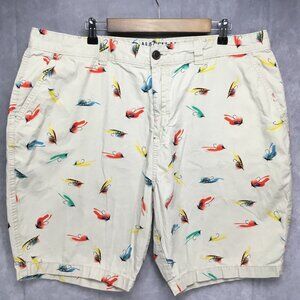 Magellan Mens Shorts size 40 - 42 White Fly Fishing Lures Graphic Flat Front